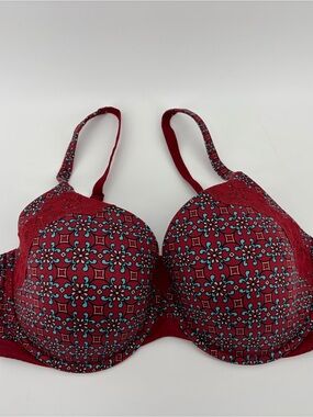 Victoria's Secret Lined Perfect Coverage Push Up Bra Red 34DDD Lace Underwired